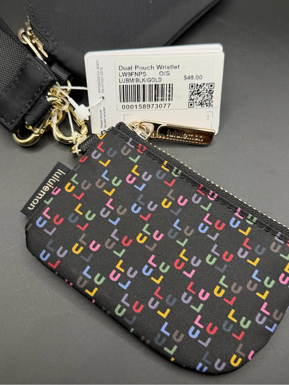 lululemon athletica Dual Pouch Wristlet - Black with Multicolor Logo Print